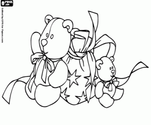 Christmas bag and teddy bears coloring page