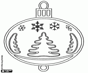 Christmas ball, firs and snowflakes coloring page
