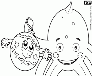 Christmas ball and Pypus smiling coloring page