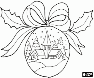 Christmas ball with a snow landscape coloring page