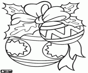 Christmas balls with a ribbon bow coloring page