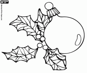 A Christmas bauble with holly leaves coloring page