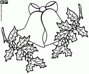 Christmas bells with holly coloring page