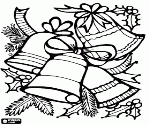 Christmas Bells with leaves coloring page