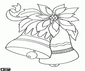 Christmas bells and Poinsettia coloring page