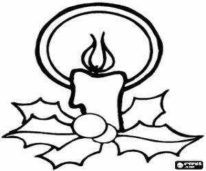 Christmas candle with holly coloring page