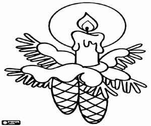 Christmas candle with leaves and pine cones coloring page