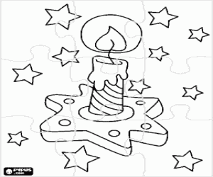 Christmas candle and stars puzzle coloring page