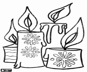 Christmas candles burning coloring page