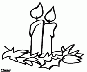 Christmas candles, vegetal ornaments coloring page