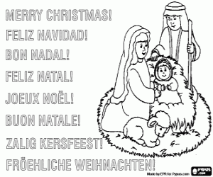 Christmas Card with the Holy Family coloring page