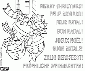 Christmas card with jingle bells coloring page