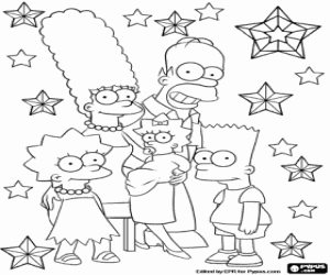 Christmas card with the Simpsons coloring page