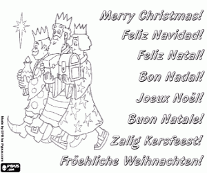 Christmas Card with Three Kings coloring page