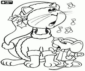 Christmas carols with cat and mouse coloring page