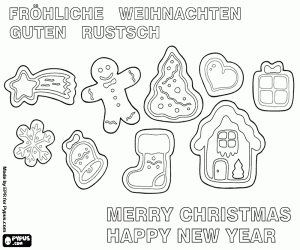 Christmas cookies in ENG and DE coloring page