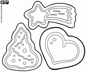 Christmas cookies: star, tree, heart coloring page