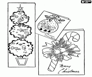 Christmas decoration with cards coloring page
