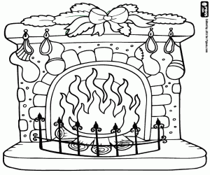 Christmas, decoration at fireplace coloring page