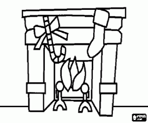 Christmas decorations in a fireplace coloring page