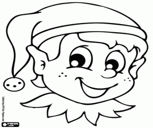 Christmas elf face with rattle coloring page