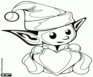 Christmas elf with a heart coloring page