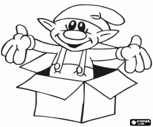 Christmas elf in a box coloring page