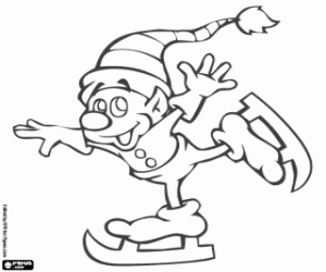 Christmas elf, a skater on ice coloring page