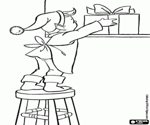 Christmas Elf on a stool coloring page