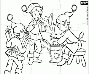 Christmas Elves puzzle coloring page