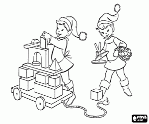 The Christmas elves working coloring page