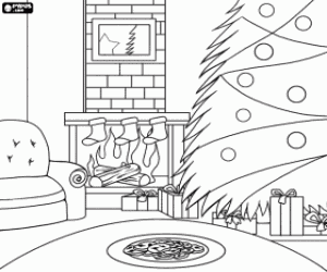 Christmas Eve in the living room coloring page