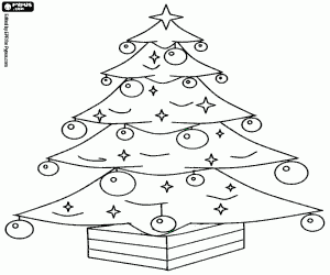 Christmas fir with balls and stars coloring page