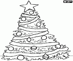 Christmas fir with ribbons and balls coloring page
