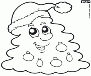 Christmas fir with Santa hat coloring page