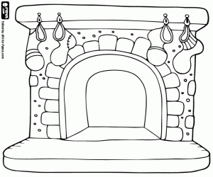 Christmas fireplace with socks coloring page