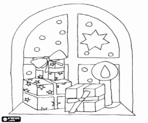 Christmas gifts in the window coloring page
