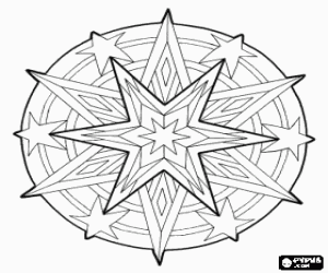 Christmas mandala with stars coloring page