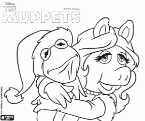 Christmas with Miss Piggy and Kermit coloring page