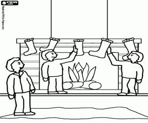 Christmas ornaments at fireplace coloring page