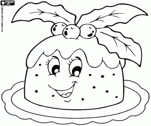 A Christmas pudding smiling coloring page