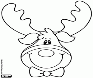 Christmas reindeer with bow tie face coloring page