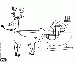 Christmas reindeer and gifts sleigh coloring page