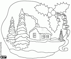 Christmas scenery with ornaments coloring page