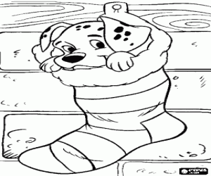 Christmas sock with Dalmatian puppy coloring page