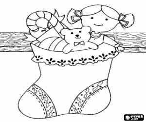 Christmas sock with dolls coloring page