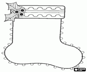 Christmas sock with holly leaves coloring page