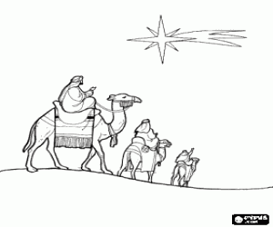 Christmas star and the three Kings coloring page