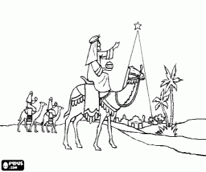 Christmas star and the three Magi coloring page