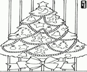 Christmas tree with a large bow coloring page